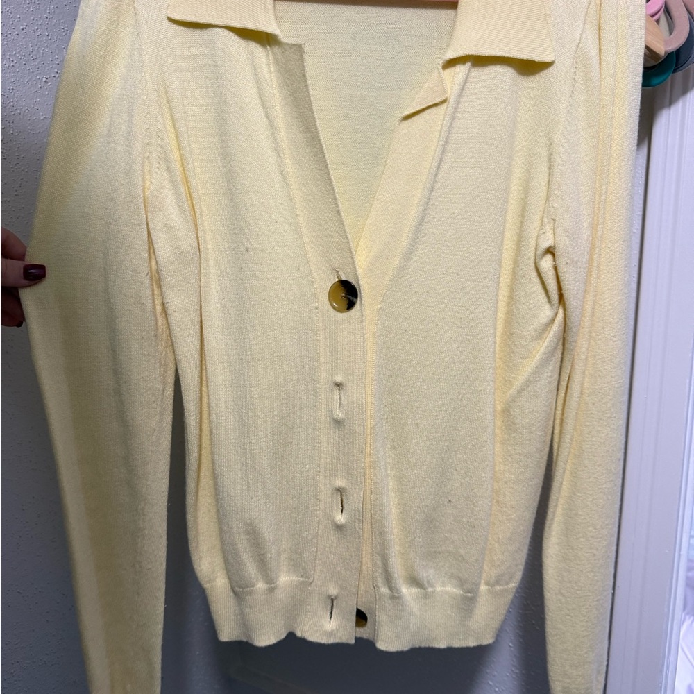 Ann Taylor Light Yellow Button-Up Cardigan
